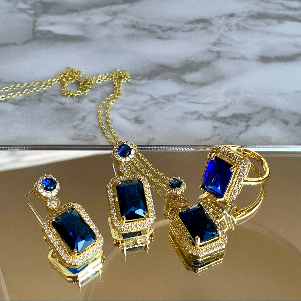 ♦️SALE♦️Luxury Blue Cubic Zirconia Sets Adjustable Ring